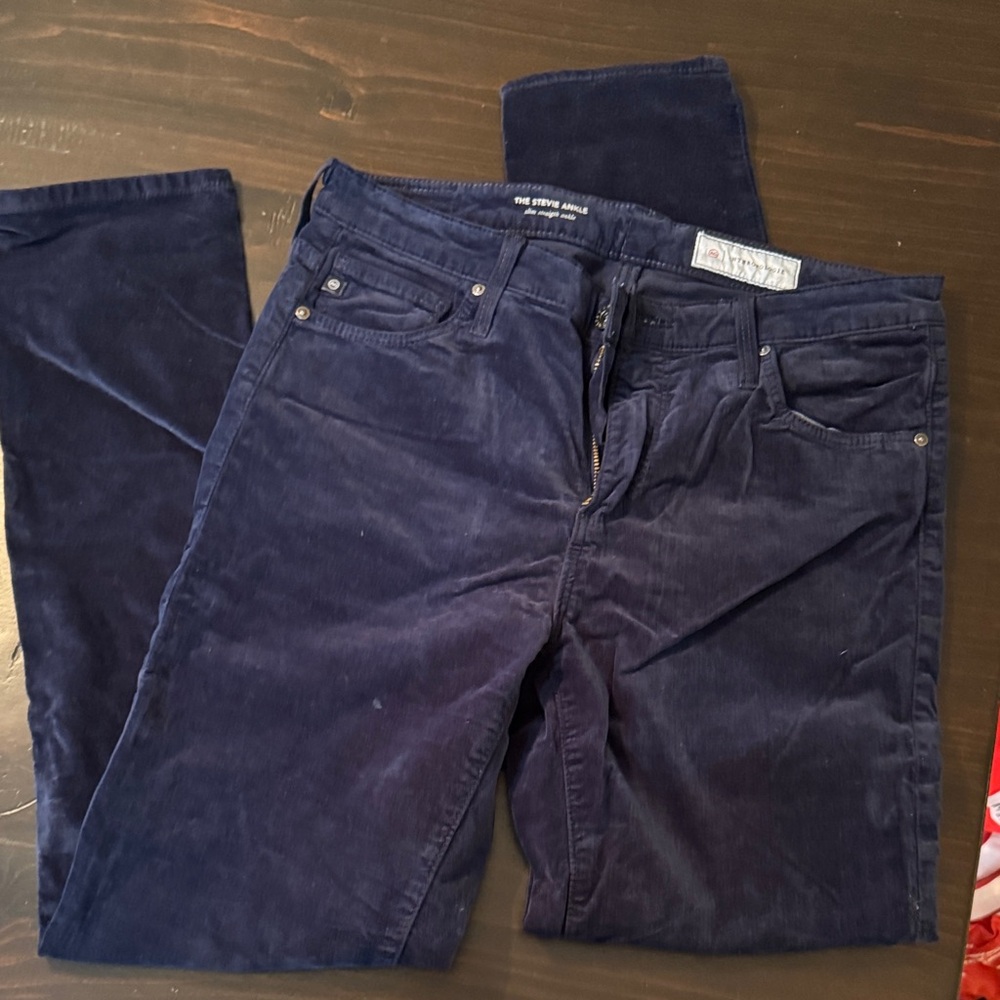 Anthropologie AG The Stevie Navy soft velvet like slim straight ankle jeans